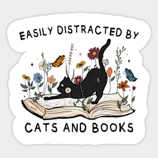 Easily Distracted By Cats And Books Sticker